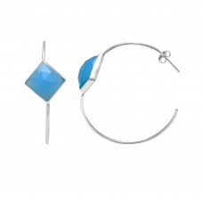 Blue Chalcedony Square Hoop gemstone earring 